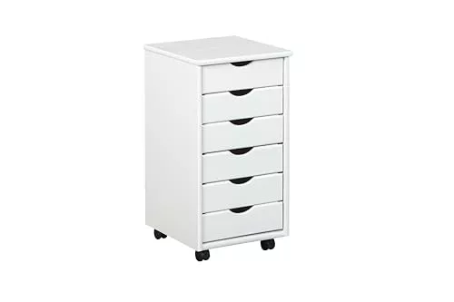 Inter Link Office 20 Cajonera de Oficina de Pino Madera Maciza Lacado Natural 35 x 65 x 40 cm, Blanco