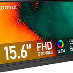 KOORUI Monitor Portátil 15,6" FHD HDMI/Type-C/USB-C Altavoces Integrados [Clase de eficiencia energética D]