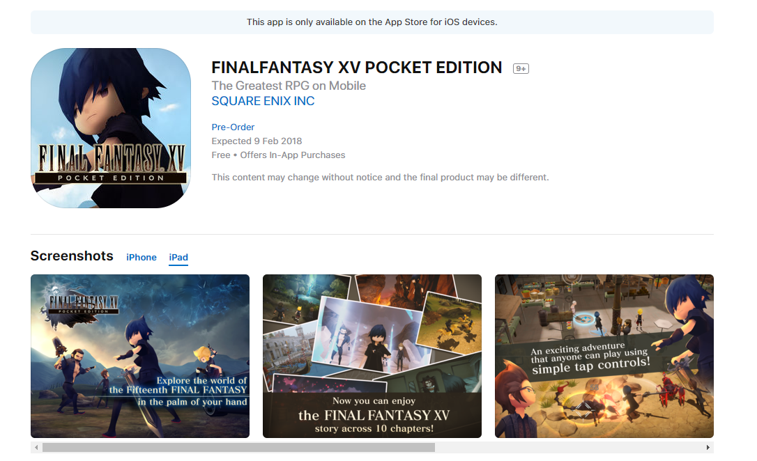 Final Fantasy XV Pocket Edition aparece listado en la Appstore para el ...