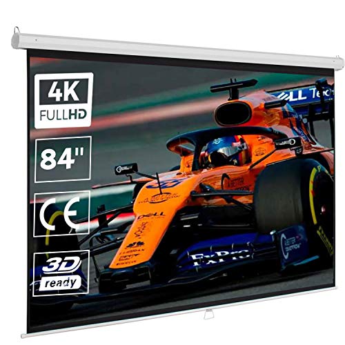 Pantalla de proyeccion Manual Luxscreen 84" Pulgadas, área Visible Blanca 165 x 124cm, cajetin de 1,80 Metros