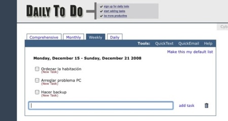 Daily To Do, sencillas listas de tareas online