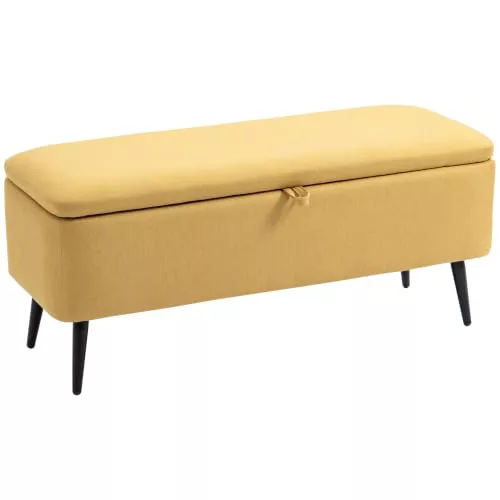 HOMCOM Puff Almacenaje Banco 61L con Tapa Abatible Amarillo