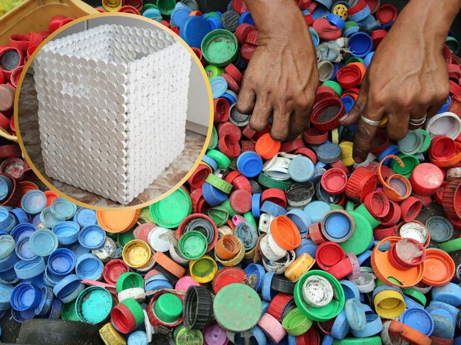 Guía paso a paso: cómo crear un cesto con solo utilizar tapas de botellas de plástico