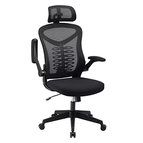 Magic Life Silla de Escritorio Sillas de Oficina Reposabrazos abatible de 90 ° Silla ergonómica para computadora Soporte Lumbar Altura Ajustable Giratoria de 360 ° Mecedora (Negro)
