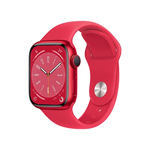 Apple Watch Series 8 (GPS, 41mm) Reloj Inteligente con Caja de Aluminio (Product) Red - Correa Deportiva (Product) Red - Talla única. Monitor de entreno, Resistencia alagua