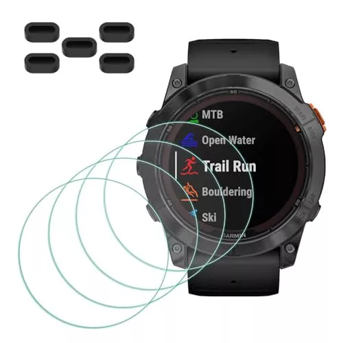 MTHGH Protector de pantalla de cristal templado Compatible con Garmin fenix fenix 7X Pro/ 7X Pro Solar [4 piezas] + tapones antipolvo 5 piezas, Dureza 9H libre de burbujas cubierta protectora