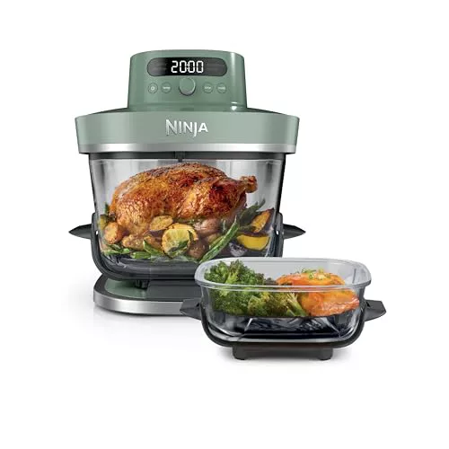 Ninja CRISPi PRO XL, Freidora de Aire con 2 Recipientes, Verde Musgo | 5 Funciones de Cocción Predefinidas, Recipientes de Cristal CleanCrisp de 5,7 y 2,3 L y Tapas para Almacenamiento - AS090EUGN