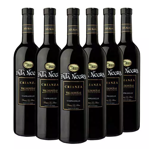 Pata Negra Crianza Vino Tinto D.O Valdepeñas, Volumen de Alcohol 12.5% - Pack de 6 Botellas x 75 cl