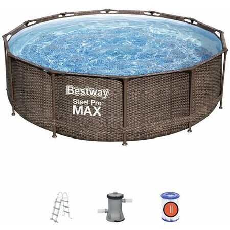 Piscina Desmontable Tubular Bestway Steel Pro Max Diseno Ratan 366x100 Cm Con Depuradora Cartucho 2 006 L H Con Escalera