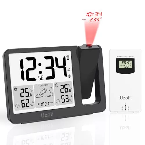 Uzoli 3539E Reloj Despertador Digital con proyector, Estación meteorológica