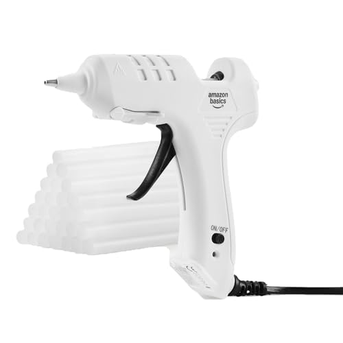 Amazon Basics Kit de pistola de pegamento caliente con 30 barras de pegamento, 20 W, Enchufe EU, Blanco