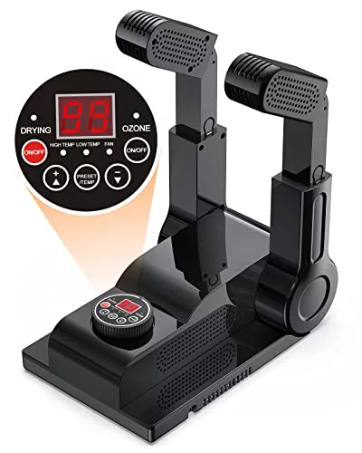 FORLIM Secador de zapatos Temperatura ajustable, con temporizador de retardo de 24 horas, secador de guantes portátil y calentador de botas, temporizador de apagado automático, diseño plegable, panel