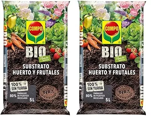 Pack x2 COMPO BIO Huerto Urbano Substrato Huerto y Frutales, Apto para agricultura ecológica, 5 L 