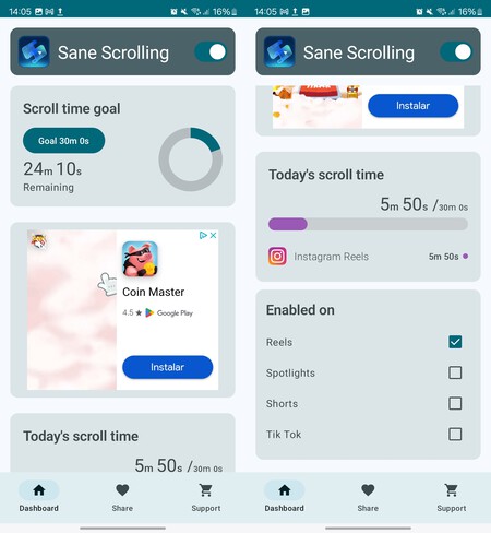Sane Scrolling Android