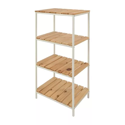LIN HOME XZ-22110-1 Estantería de Madera con Marco de Metal Blanco de 4 Niveles 30x24x63cm Desmontable - Estantería Organizador para Baño, Salón, Dormitorio de 4 Estantes