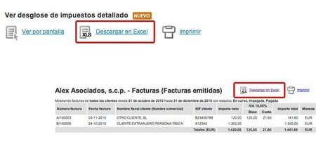 Exportación a Excel