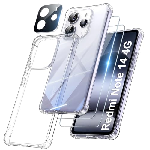 FLLAO 4 en 1 Funda para Xiaomi Redmi Note 14 4G con 2 Protector Pantalla y 1 Protector Lente Cámara