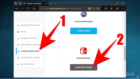 una vez estes dentro de tu perfil en la columna de la izquierda pulsa sobre la categoria cuentas conectadas 1 esto te llevara a una pantalla en la que - como cambiar la cuenta de fortnite en nintendo switch