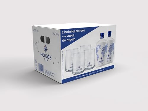 Nordés Ginebra - Pack de 2 botellas de 70 cl + 4 Vasos de regalo