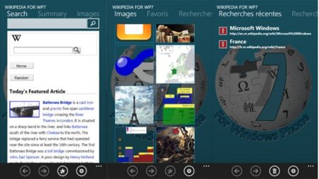 Wikipedia 7 para Windows Phone 7, diferenciándose del resto de Wikipedia Apps