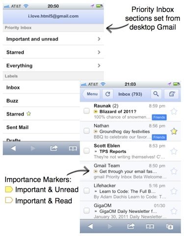 Bandeja de entrada para e-mails prioritarios en Gmail ya disponible para navegadores móviles con HTML5