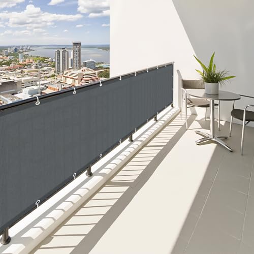 SUNNY GUARD Pantalla Privacidad Balcón 85x500cm Ocultacion Balcon Impermeable,a Prueba de Viento y con Protección UV para Exteriores,Incluye Cables de Instalación,Antracita Oscuro