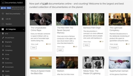 Documentary Addict: más de 5.000 documentales de todo tipo en tu navegador web