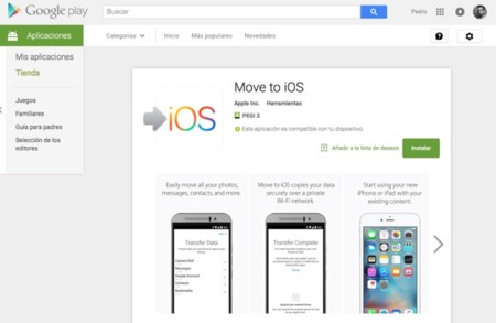 Move to iOS ya está disponible. En Google Play, claro