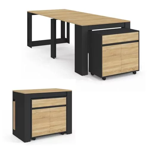 IDMarket - Mesa buffet extensible Orlando para 10 personas, 235 cm, madera negra y efecto haya