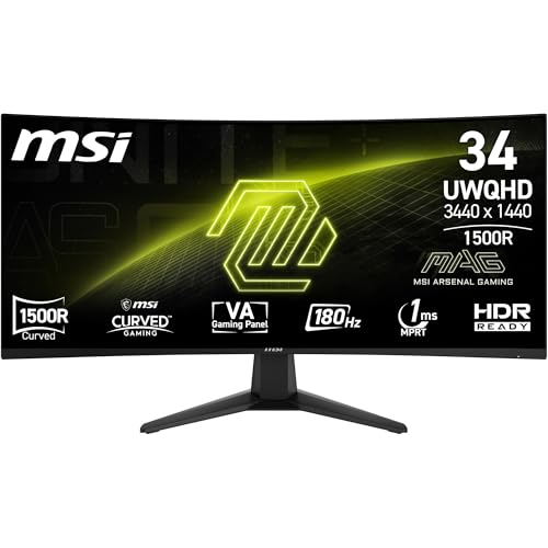 MSI mag 346CQ - Monitor 34" UWQHD, 3440 x 1440, 1500R, Gaming Monitor, VA, 180Hz,1ms, HDR Ready, Eye Care, HDMI 2.0b, DP 1.4a, Sin Marcos, Inclinación Ajustable, Soporte Vesa, Negro
