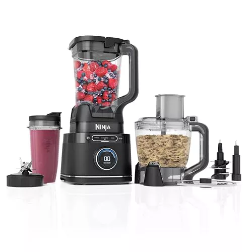 Ninja Procesador 3 en 1 Detect Power Blender Pro, potente licuadora de 1200 W, tazón de procesador de alimentos, hoja de masa, 1 taza de una sola porción, jarra, hacer masa de pizza, mezclar, picar y