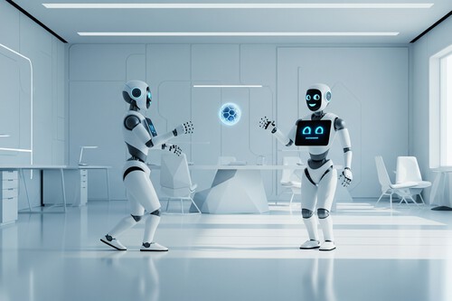 Dos robots trabajando en la oficina