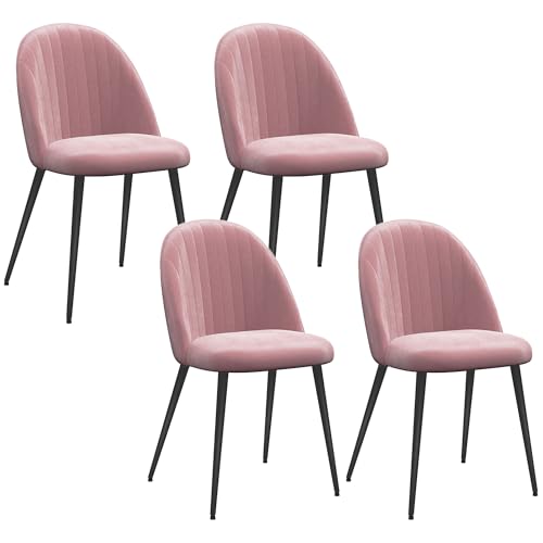 HOMCOM Pack de 4 Sillas de Comedor Tapizadas en Terciopelo con Respaldo Alto y Patas de Acero 50x52x83 cm Rosa Palo