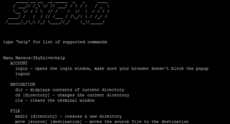 SkyCMD, interfaz web de línea de comandos para Skydrive