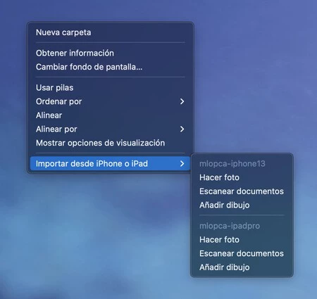 macos mac menu escritorio importar desde iphone