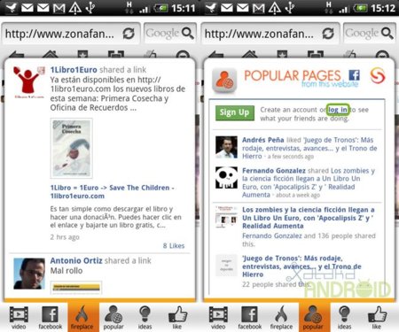 Skyfire: Fireplace y Popular pages