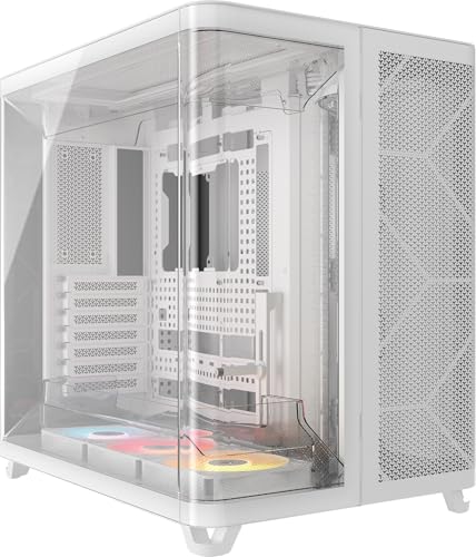 CORSAIR Air 5400 RS-R ARGB Triple Chamber Panoramic Mid-Tower PC Case – 3 Pre-Installed RS120-R ARGB Reverse-Rotor Fans – High Flow and Low Noise Ducts – White