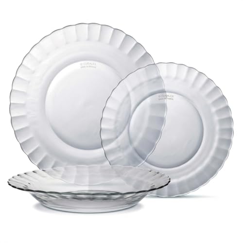 DURALEX | Vajilla Completa 4 Personas 12 Piezas Vidrio Templado Ultraresistente, Apta Microondas y Lavavajillas - Vajilla Duralex de Vidrio con Diseño Elegante y Duradero