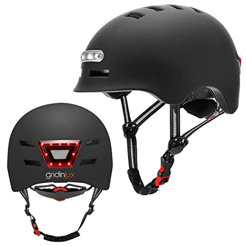 gridinlux® | Casco Safe & GO Negro Talla L | Luz Frontal y Trasera | Bicicleta y Patinete electrico | Movilidad Urbana | Unisex | Certificado Europeo CE y RoHS