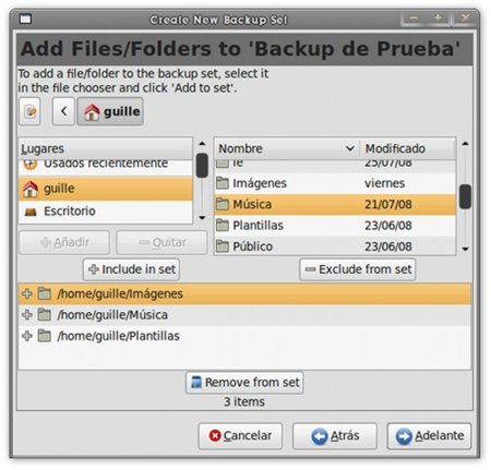 Pybackpack - Lista de directorios