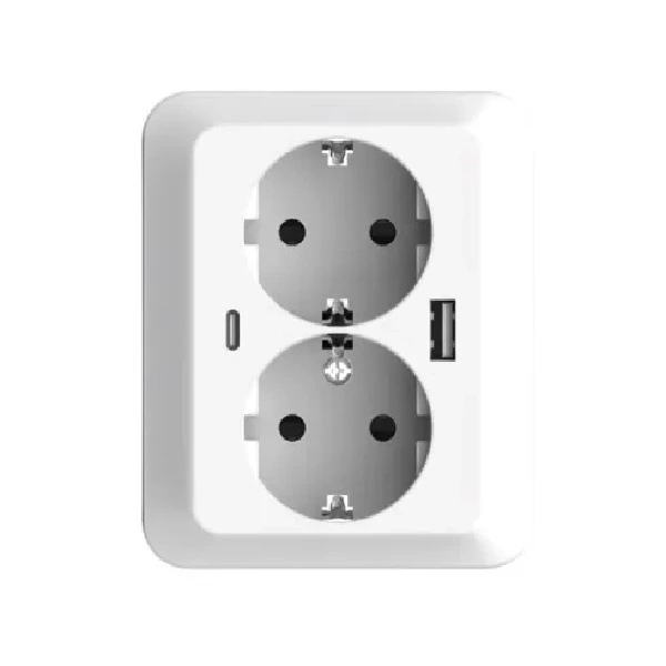 Enchufe Schuko doble + USB A + C BYIMTEK FlexiSocket de carga rápida 18+18 W blanco
