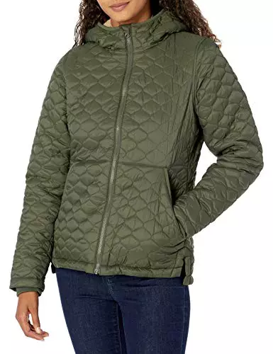 Amazon Essentials Chaqueta Acolchada Ligera con Cremallera Completa, Resistente al Agua, con Capucha y Forro de Sherpa Mujer, Verde Oliva, XXL