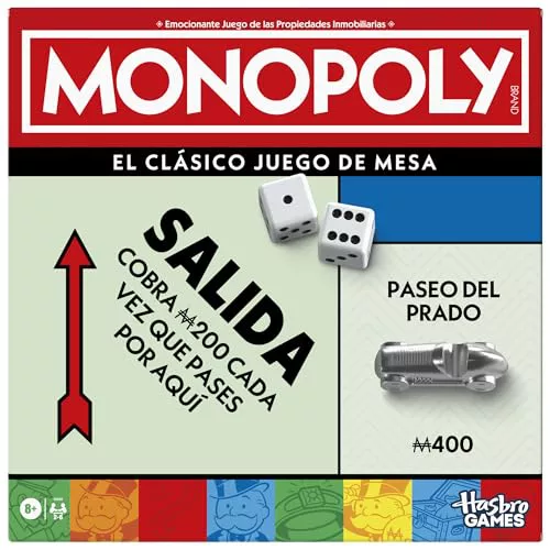Monopoly Juego de Mesa clásico con Bandeja de Almacenamiento y peones Grandes - Versión en español