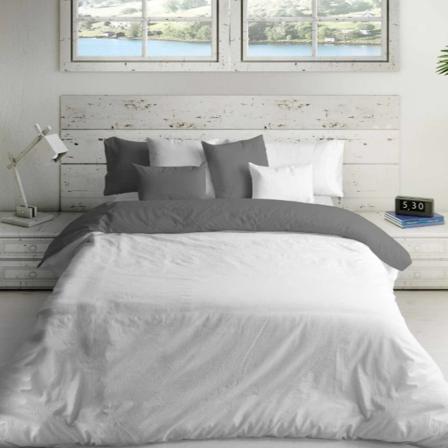 Funda nórdica NATURALS reversible 144 hilos gris oscuro/blanco para cama de 135 cm
