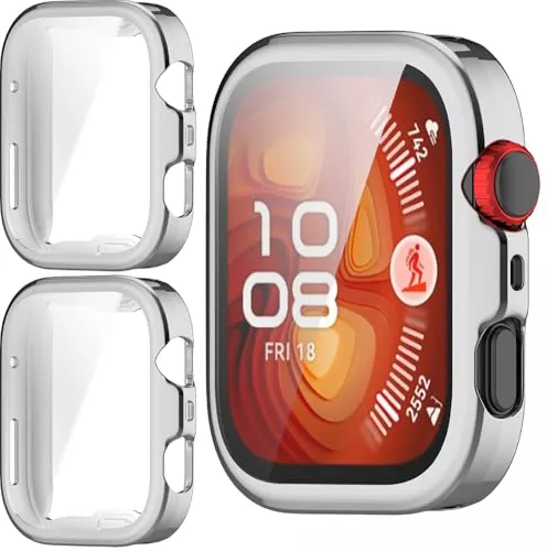 GIOPUEY Funda Compatible con Huawei Watch Fit 4, [2 Pack] TPU morbido Case, Resistente agli urti - Silver+Silver