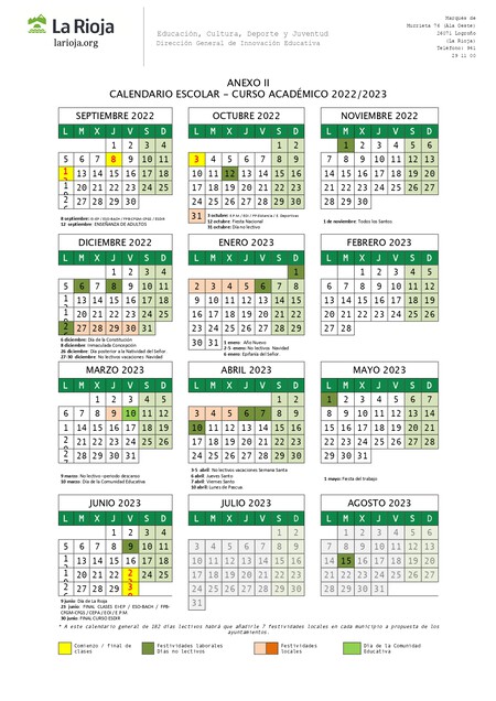 Calendario escolar La Rioja 2022-2023