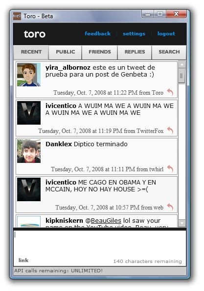 Toro, un cliente para Twitter minimalista y basado en Adobe AIR