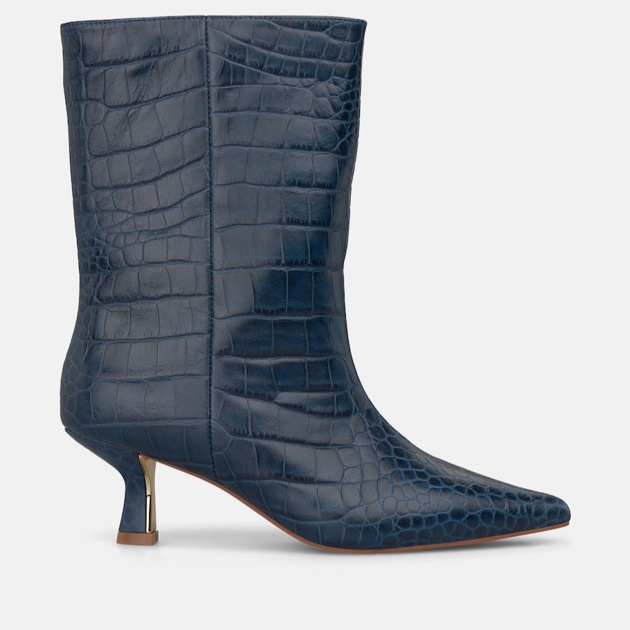 Botines básicos de mujer en piel con efecto cocodrilo - Alma en Pena - Azul marino

