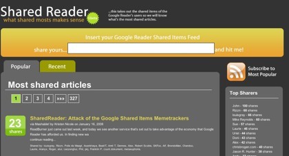 Shared Reader, otro memetracker de los artículos compartidos desde Google Reader