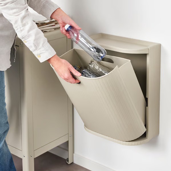 Cubo con tapa, beige grisáceo, 21 l